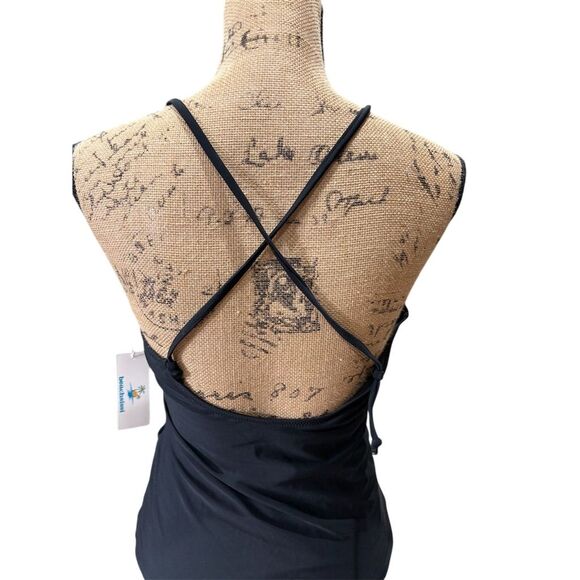 Beachsissi Women's Black Tankini Top M Crisscross Open Back Removable Pads - Picture 6 of 10